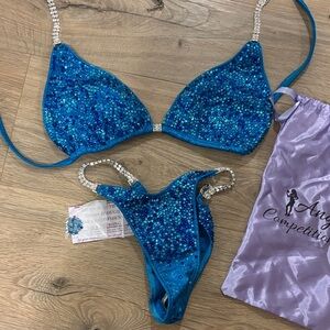 Blue/turquoise crystal competition bikini